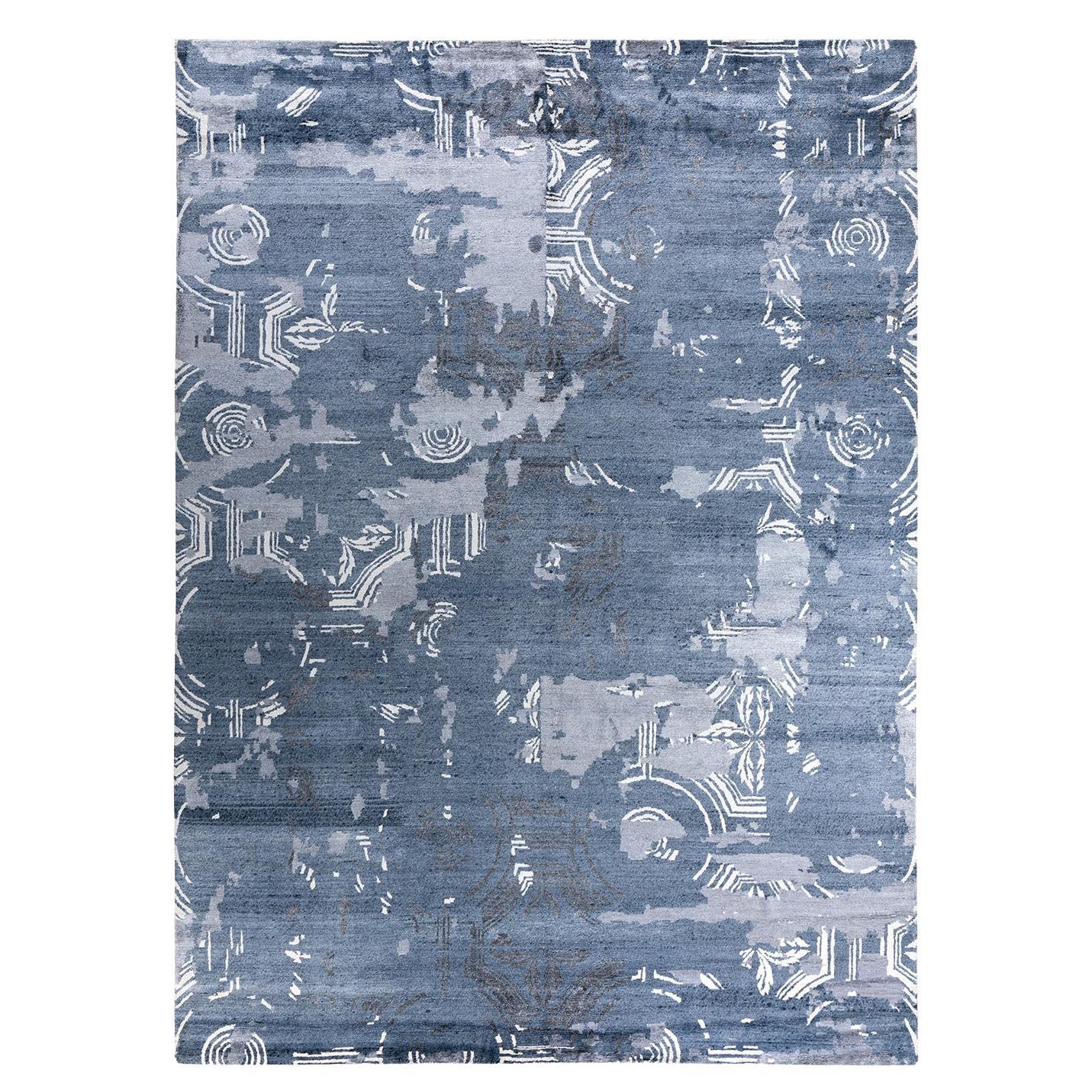 Contemporary Modern Hand Knotted Abstract Silk Gray Area Rugs 9' 1" x 12' 3"