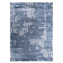 Contemporary Modern Hand Knotted Abstract Silk Gray Area Rugs 9' 1" x 12' 3"