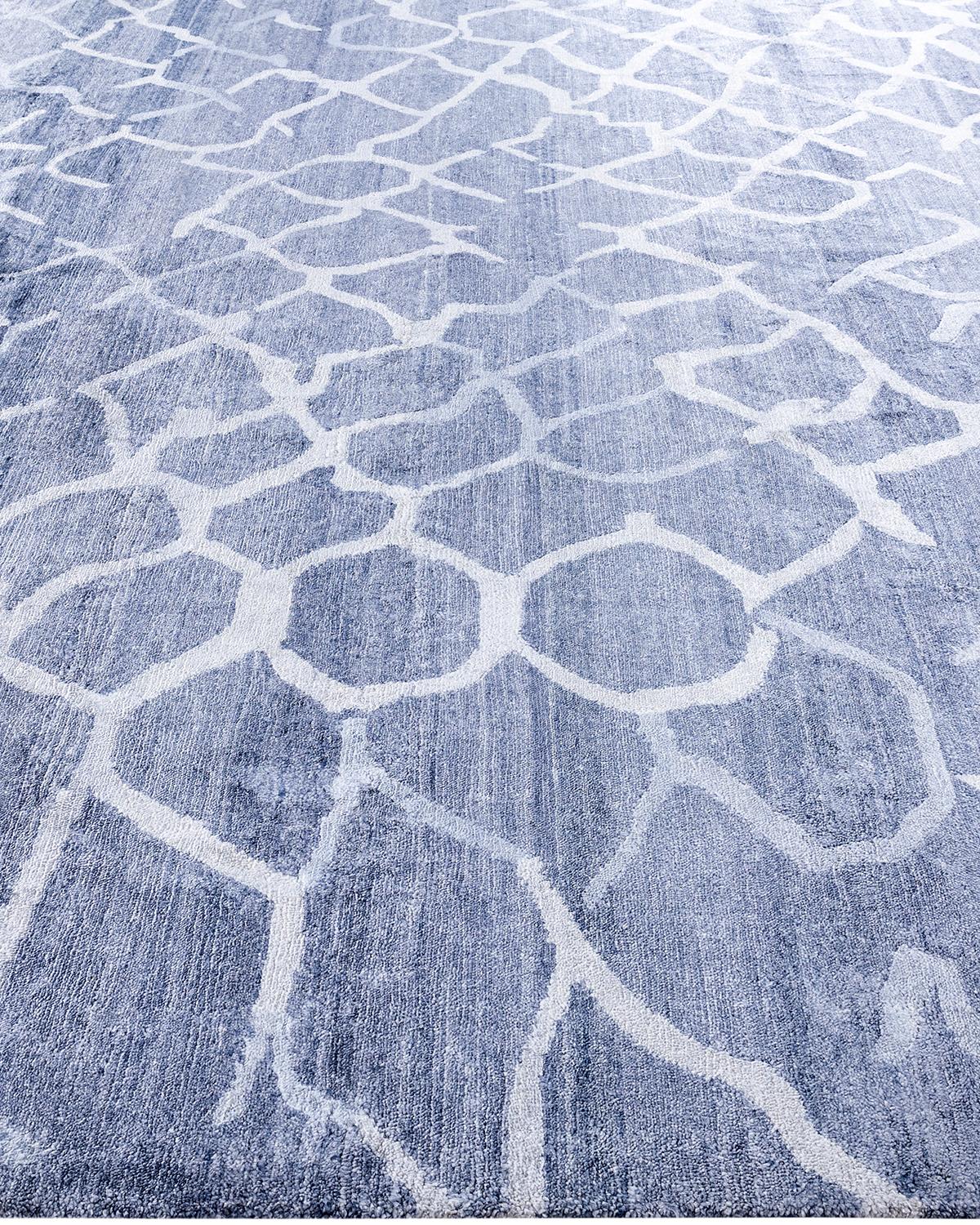Contemporary Modern Hand Knotted Abstract Silk Gray Area Rug 9' 2