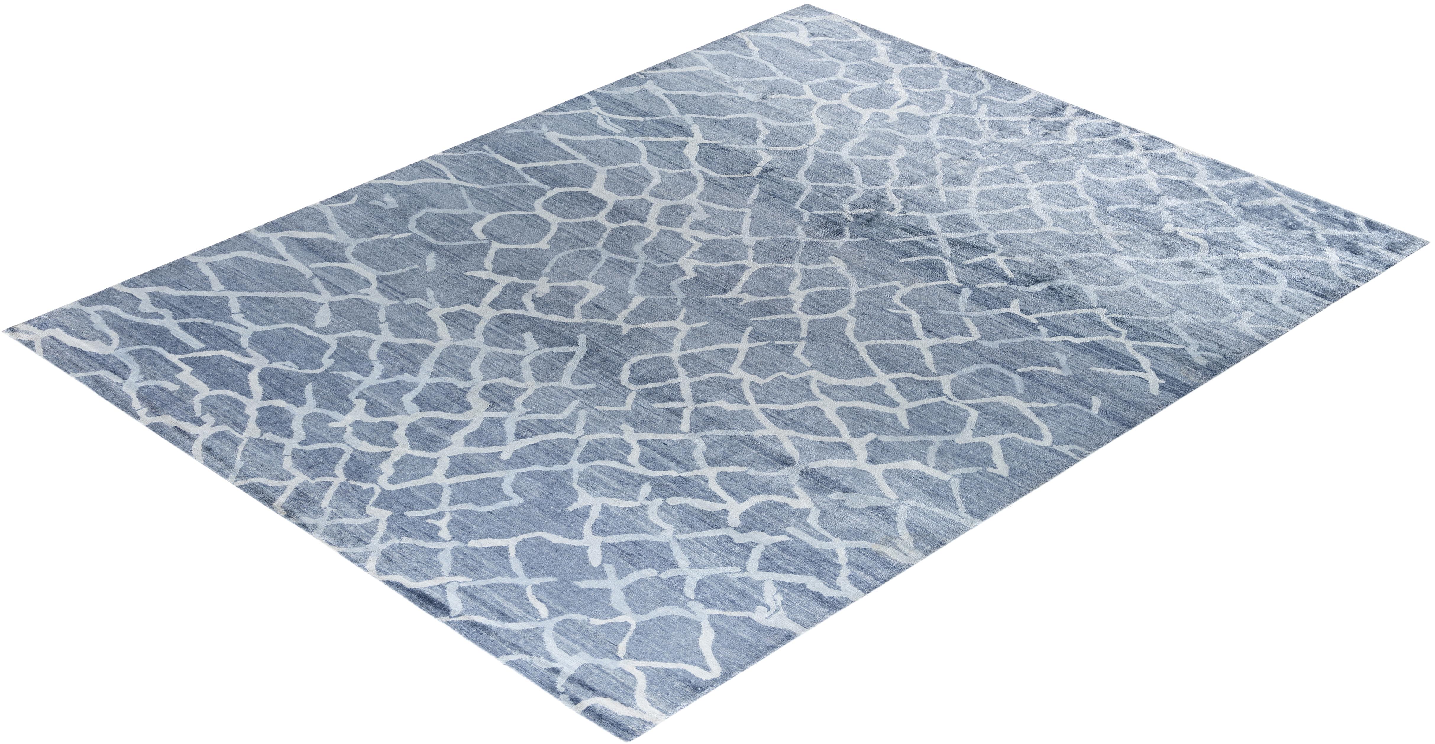 Contemporary Modern Hand Knotted Abstract Silk Gray Area Rug 9' 2