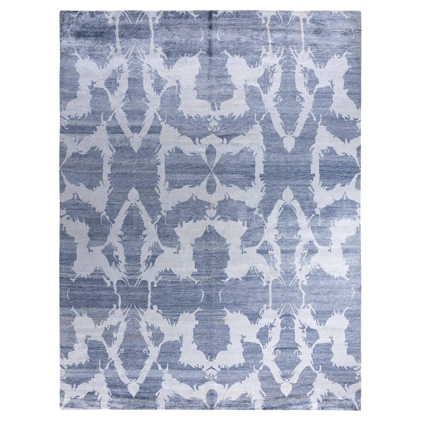 Tappeto moderno contemporaneo in seta astratta annodata a mano di colore grigio 9' 2" x 11' 10"