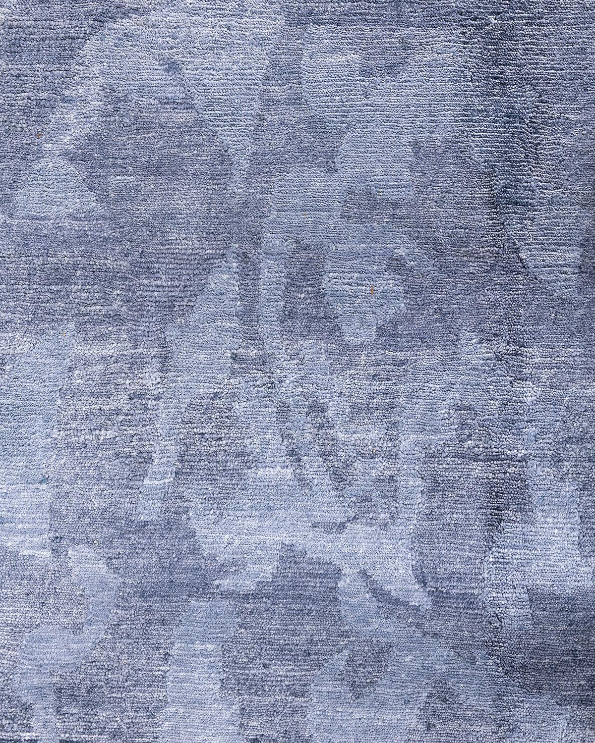Indiano Tappeto moderno e contemporaneo in seta astratta annodata a mano di colore grigio 9' 2