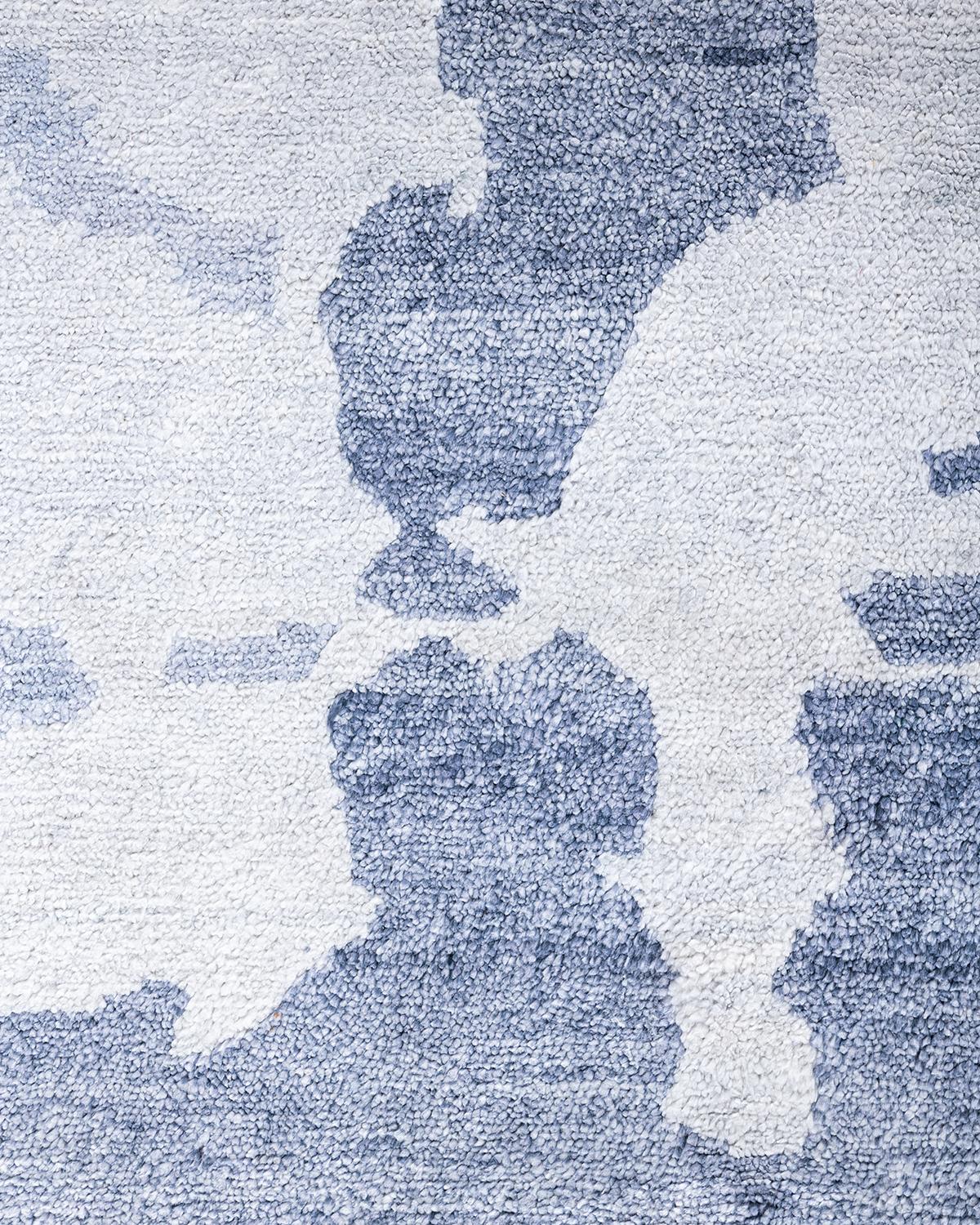 Indiano Tappeto moderno e contemporaneo in seta astratta annodata a mano di colore grigio 9' 2