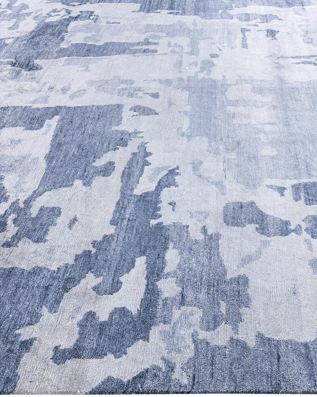 Annodato a mano Tappeto moderno e contemporaneo in seta astratta annodata a mano di colore grigio 9' 2