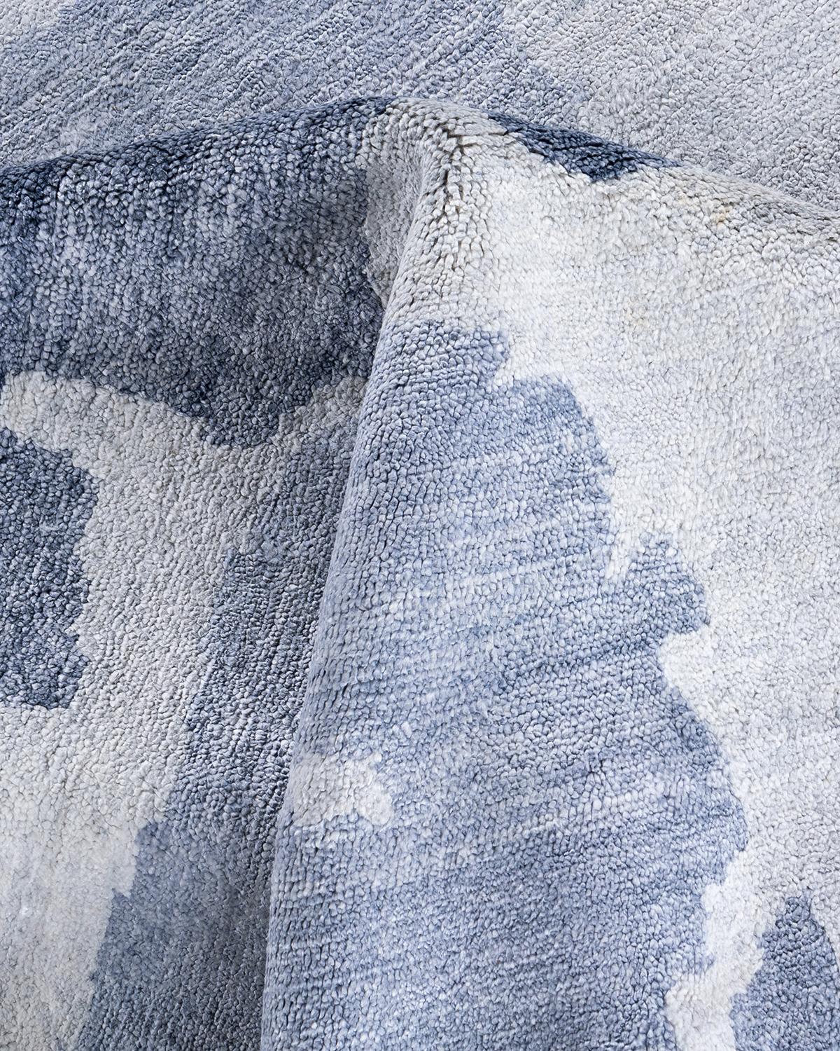 Seta Tappeto moderno e contemporaneo in seta astratta annodata a mano di colore grigio 9' 2