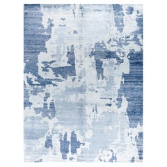 Contemporary Modern Abstrait en soie grise nouée à la main Tapis de sol 9' 2" x 12' 0"