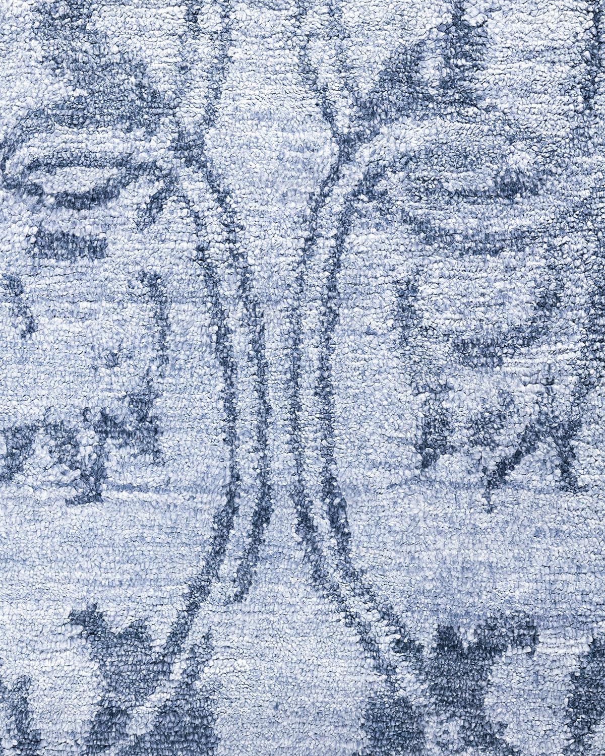 Indiano Tappeto moderno contemporaneo in seta astratta annodata a mano di colore grigio 9' 2