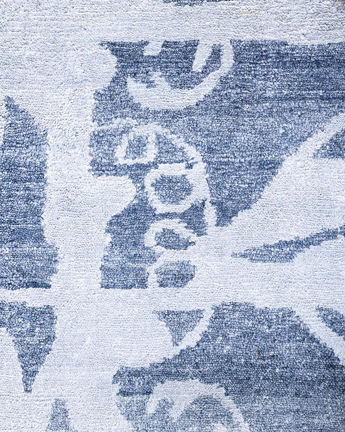Indiano Tappeto moderno contemporaneo in seta astratta annodata a mano di colore grigio 9' 2