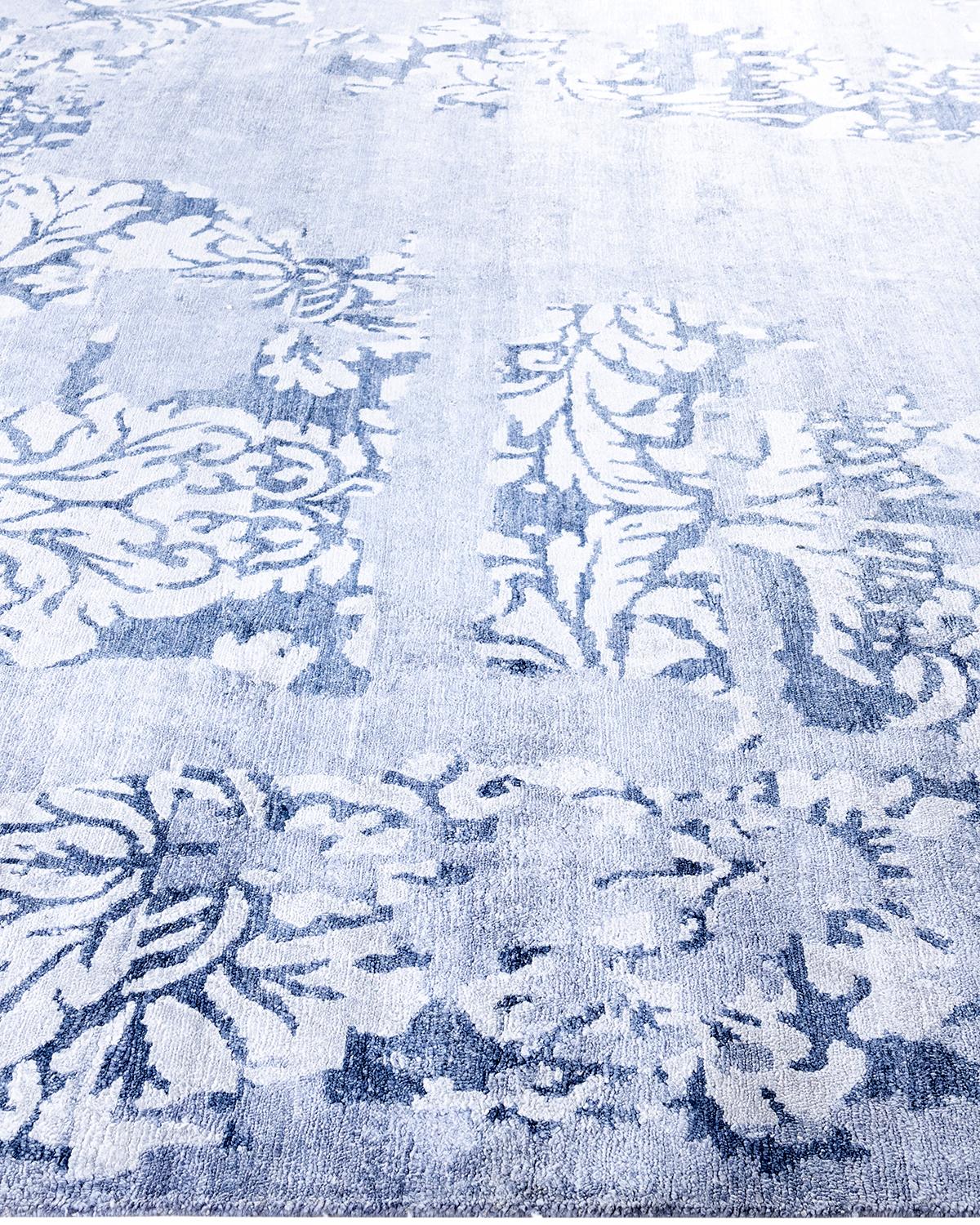 Contemporary Modern Hand Knotted Abstract Silk Gray Area Rug 9' 2