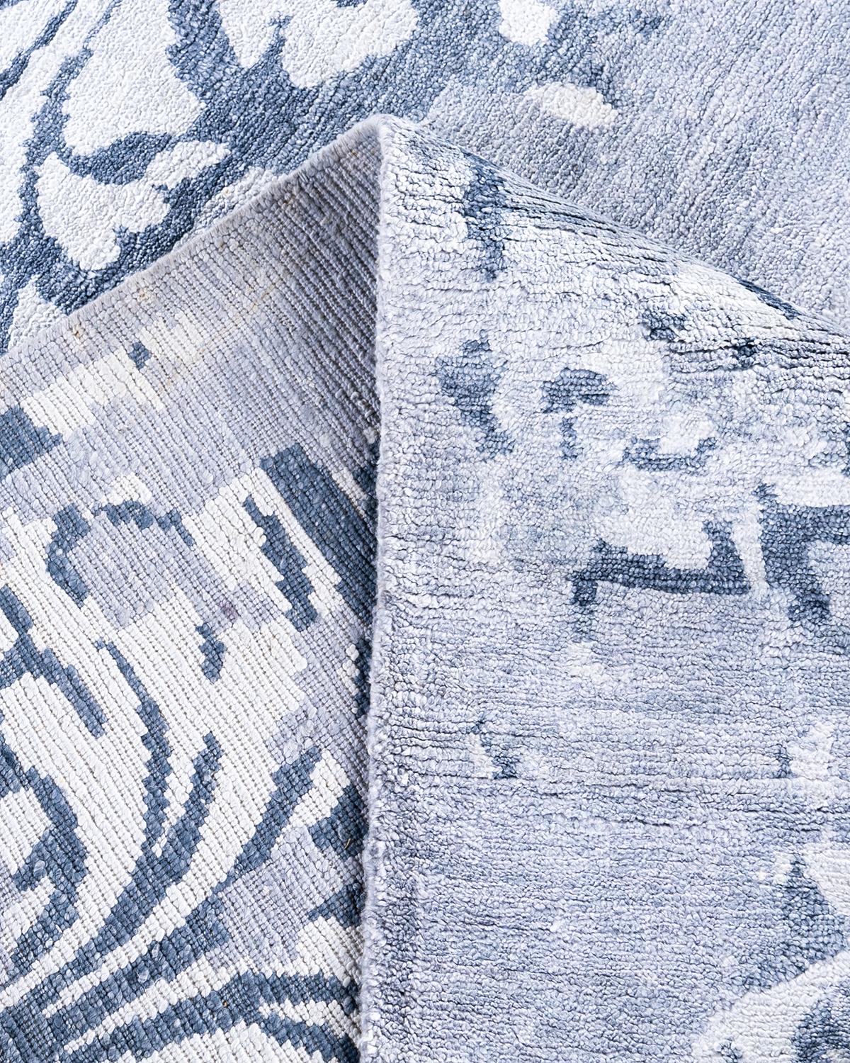 Contemporary Modern Hand Knotted Abstract Silk Gray Area Rug 9' 2