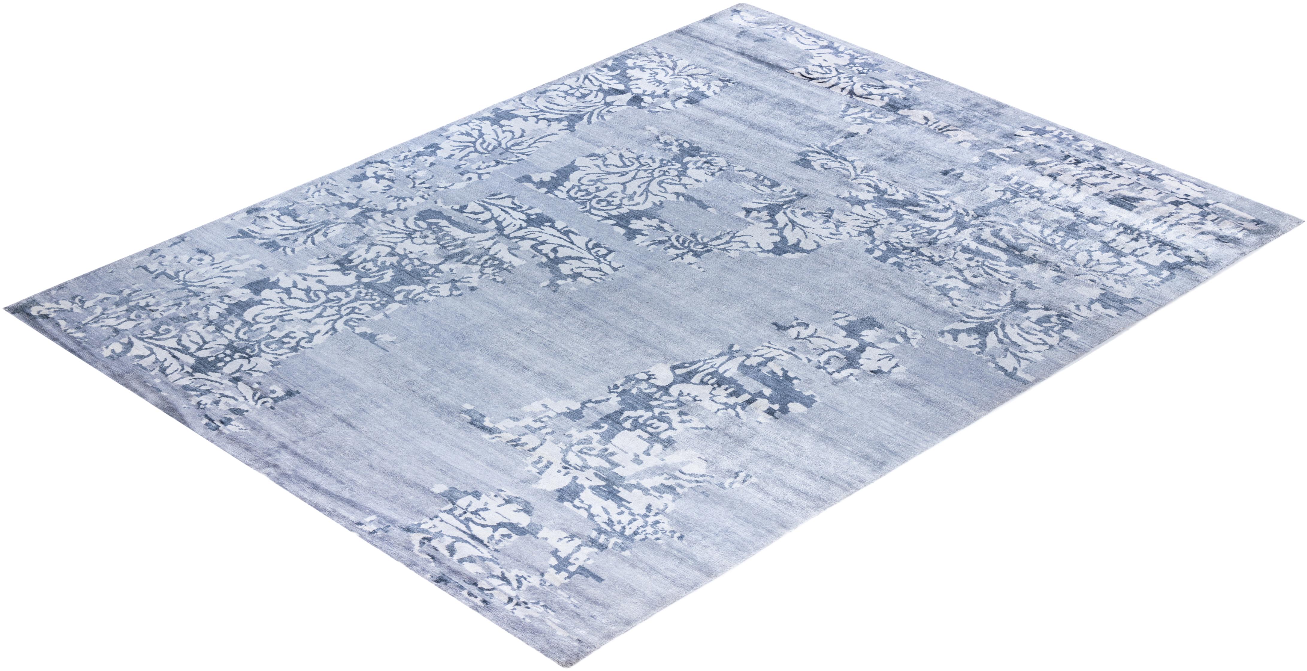 Contemporary Modern Hand Knotted Abstract Silk Gray Area Rug 9' 2