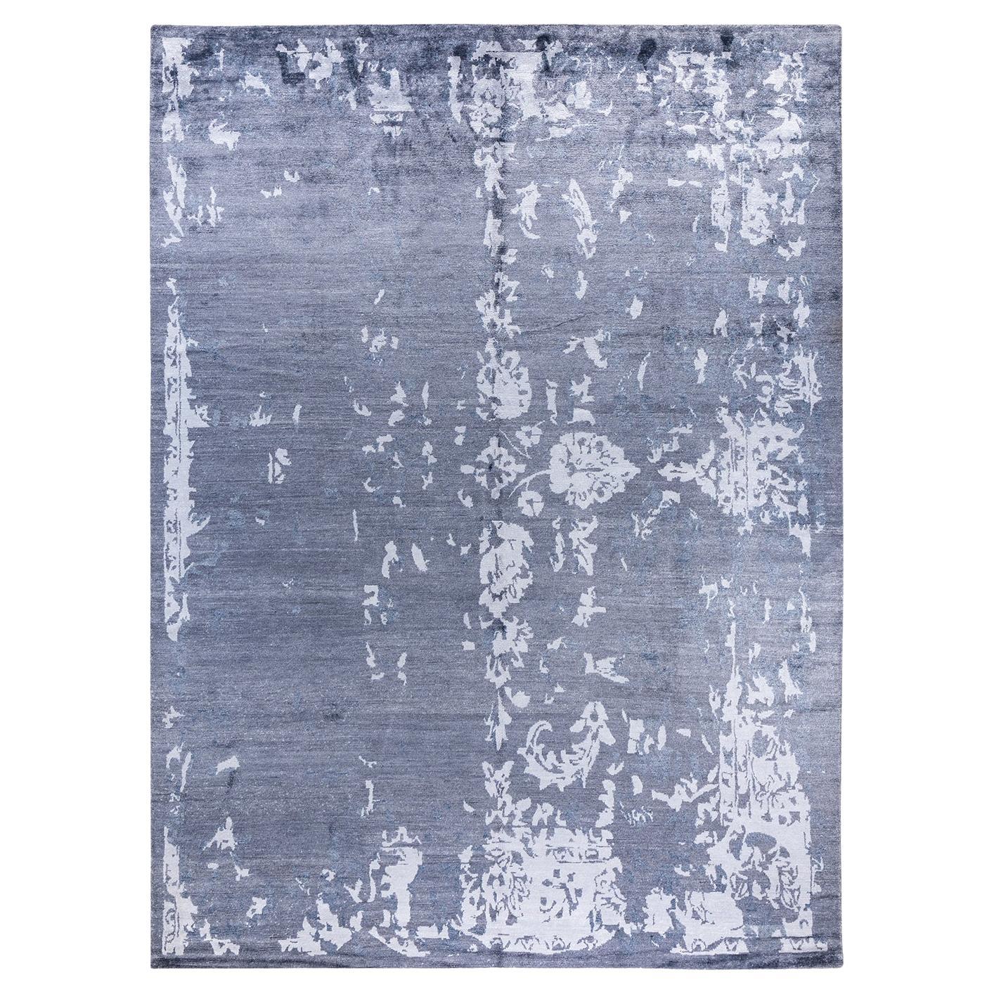 Contemporary Modern Hand Knoted Abstract Silk Gray Area Rugs 9' 2" x 12' 3"