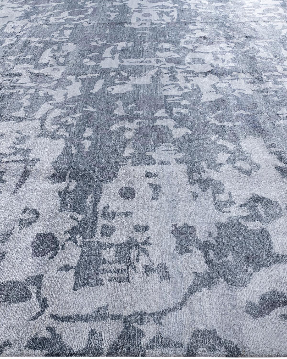 Alfombra moderna contemporánea anudada a mano de seda abstracta gris 9' 2
