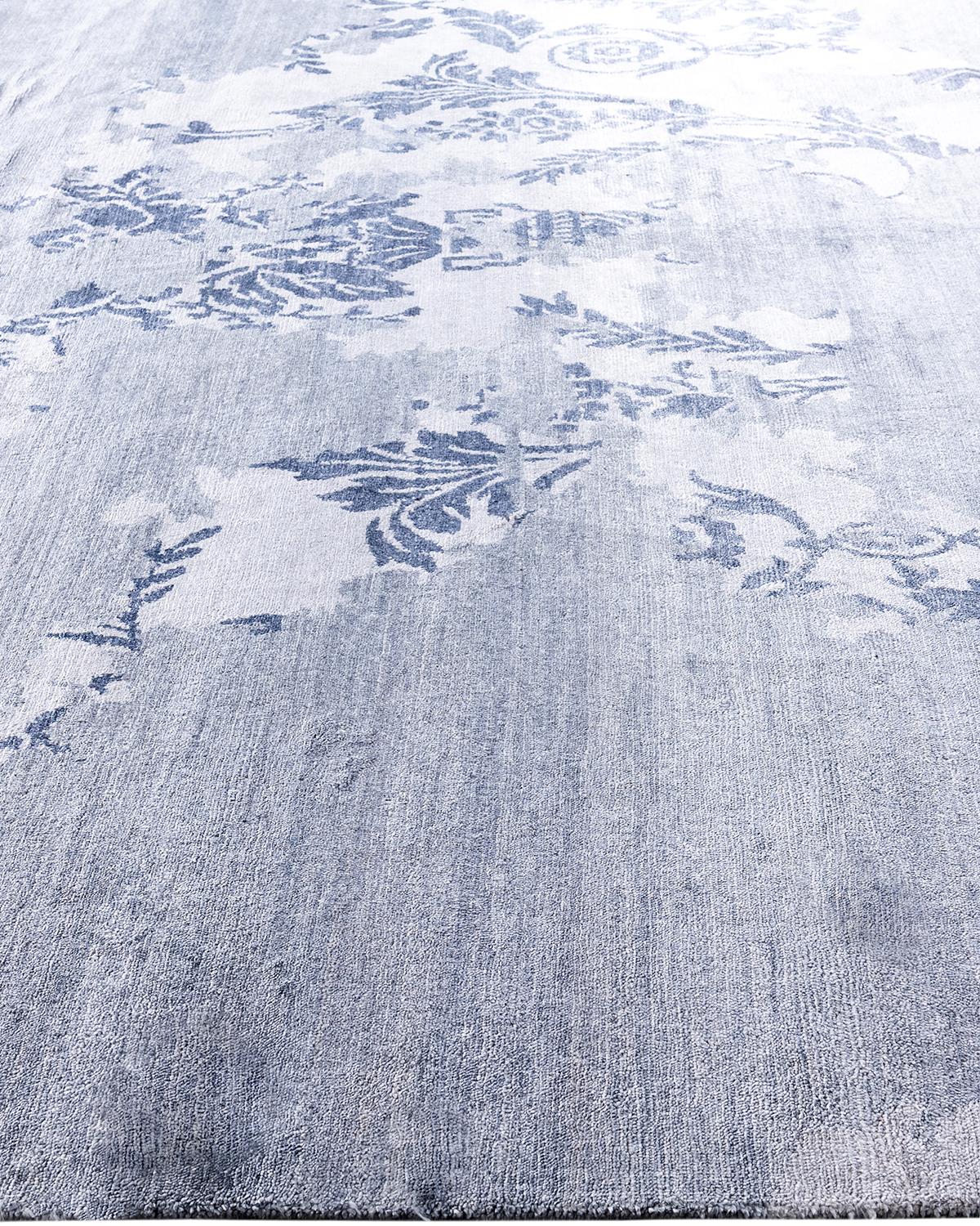 Annodato a mano Tappeto moderno e contemporaneo in seta astratta annodata a mano di colore grigio 9' 2