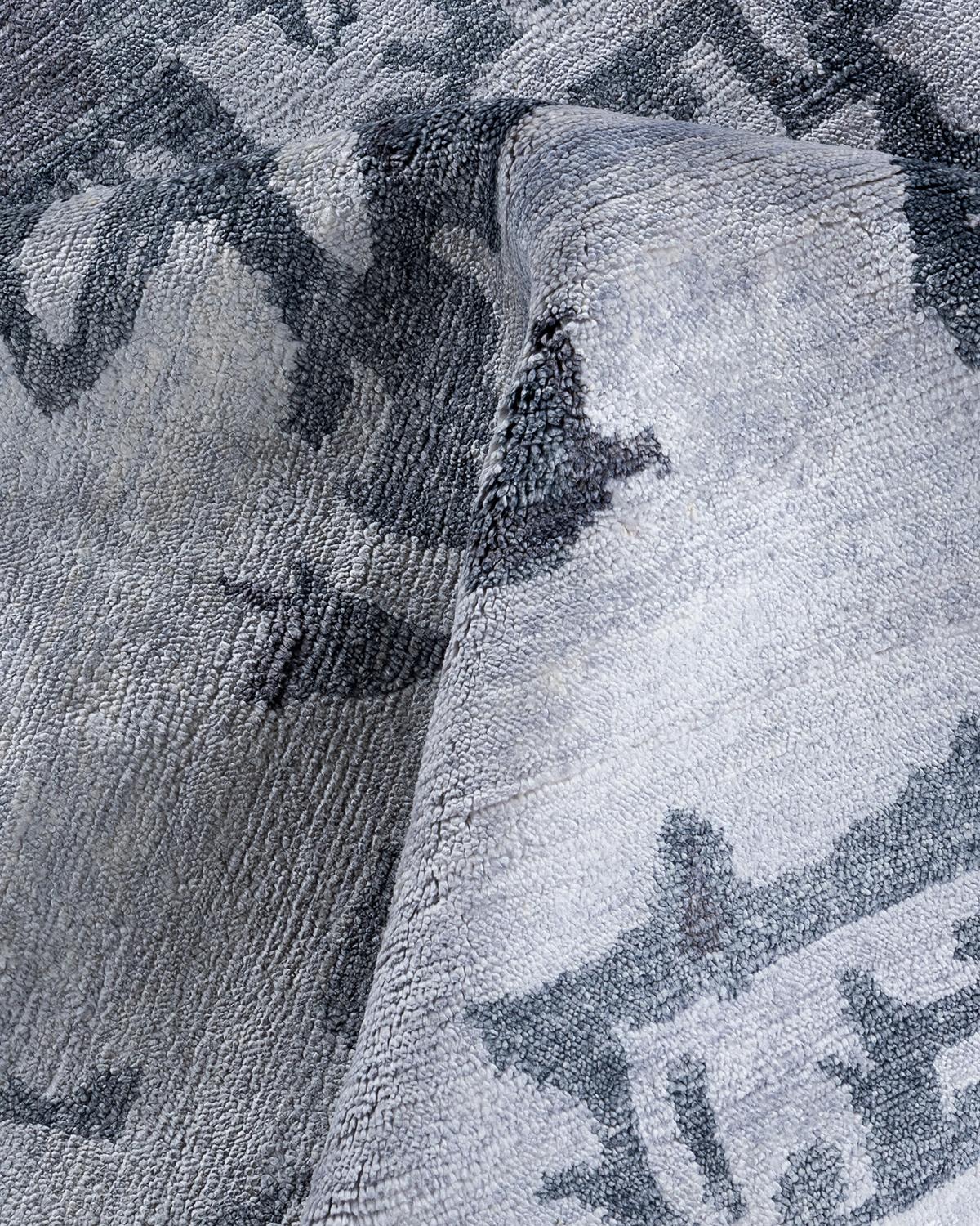 Alfombra moderna contemporánea anudada a mano de seda abstracta gris 9' 2