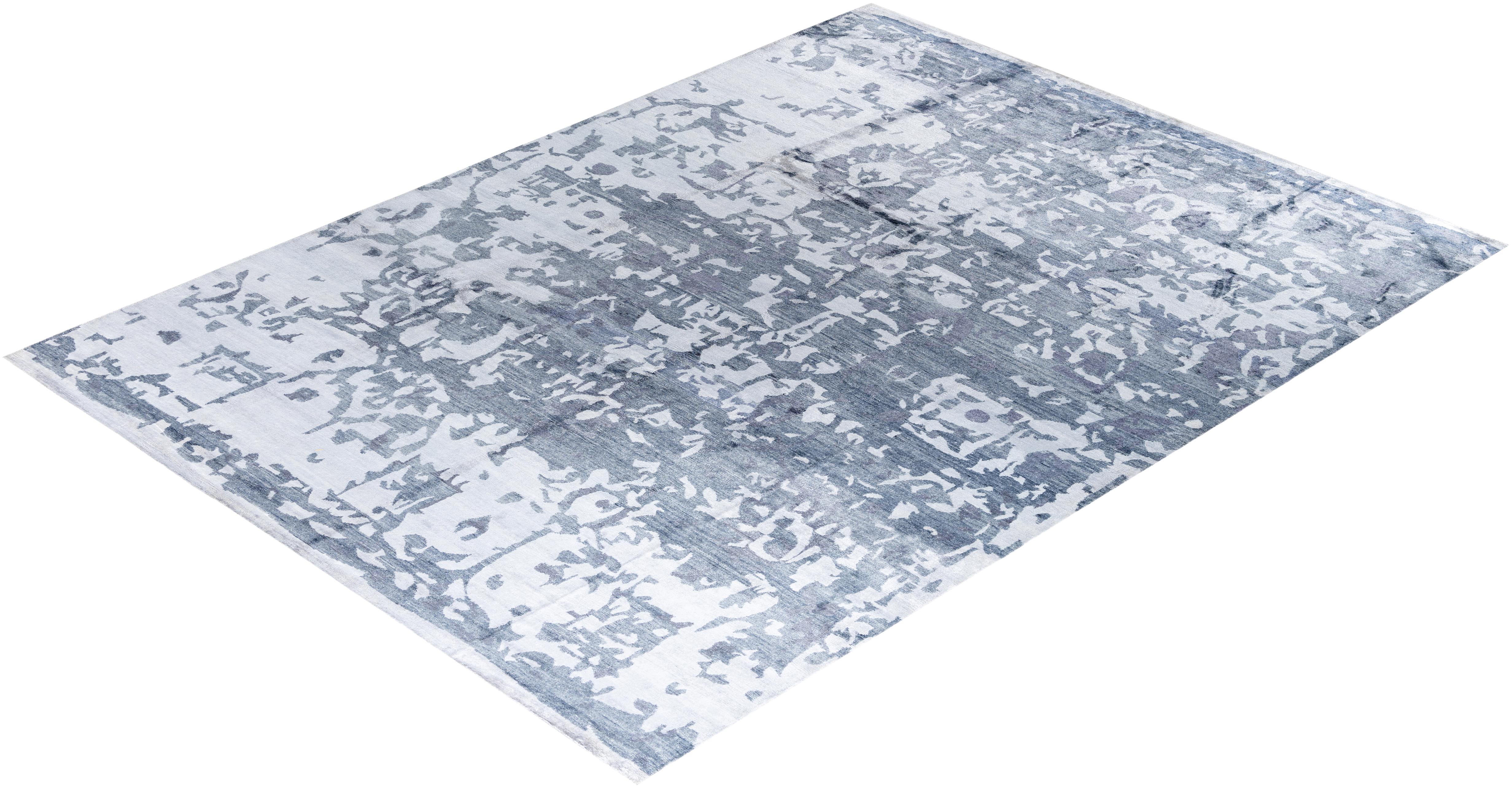 Alfombra moderna contemporánea anudada a mano de seda abstracta gris 9' 2