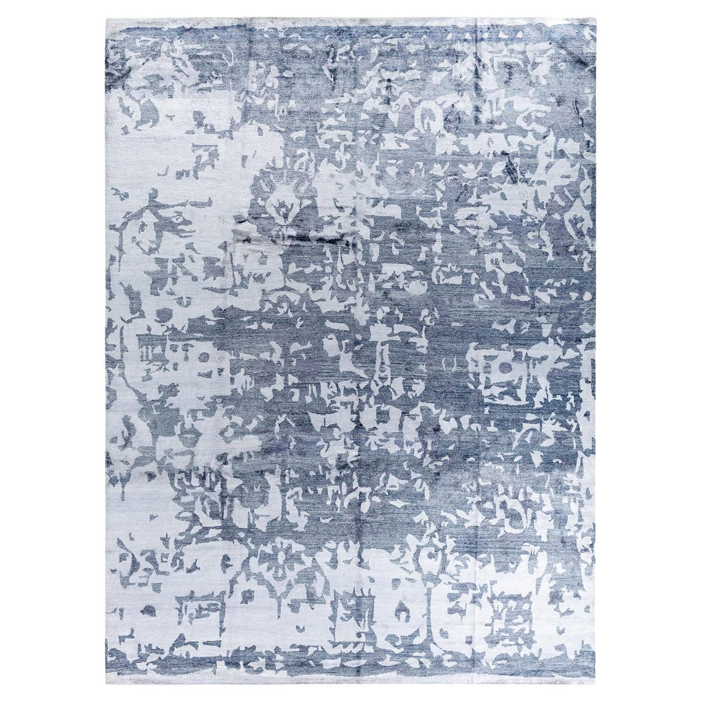 Contemporary Modern Hand Knotted Abstract Silk Gray Area Rug 9' 2" x 12' 4"