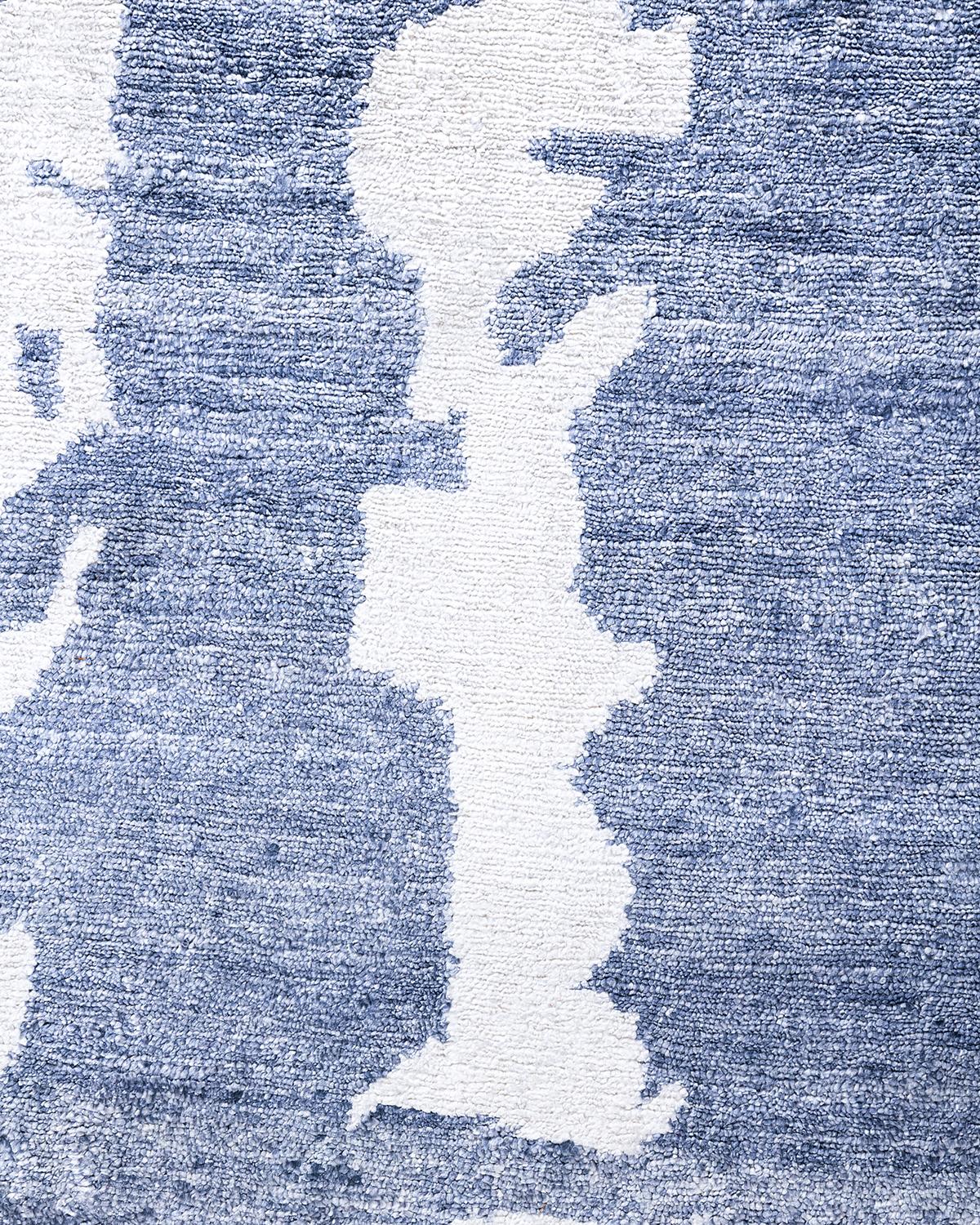 Indiano Tappeto moderno e contemporaneo in seta astratta annodata a mano di colore grigio 9' 3