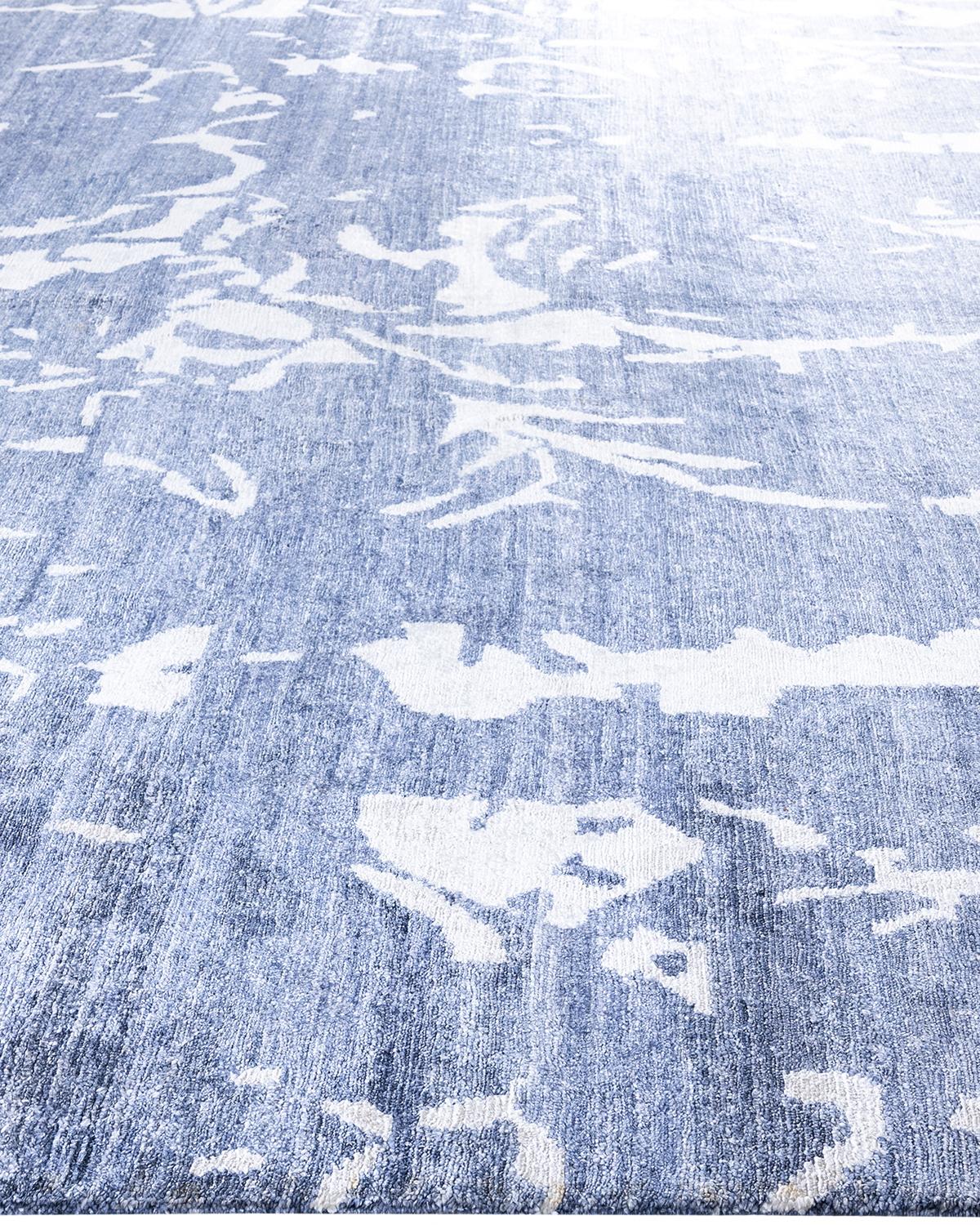 Annodato a mano Tappeto moderno e contemporaneo in seta astratta annodata a mano di colore grigio 9' 3