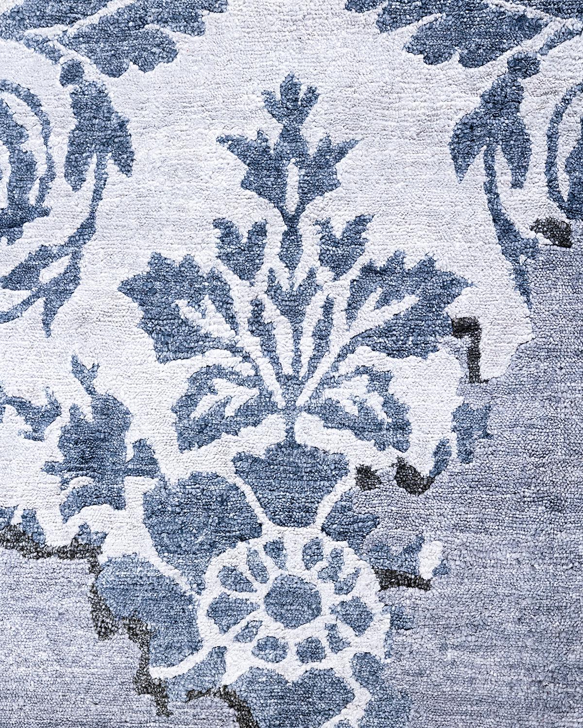 Contemporary Modern Hand Knotted Abstract Silk Gray Area Rug 9' 3