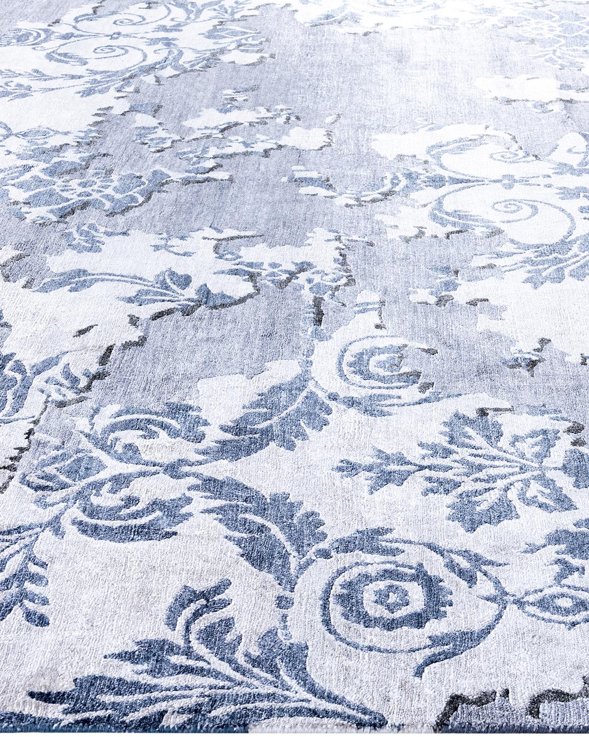 Contemporary Modern Hand Knotted Abstract Silk Gray Area Rug 9' 3