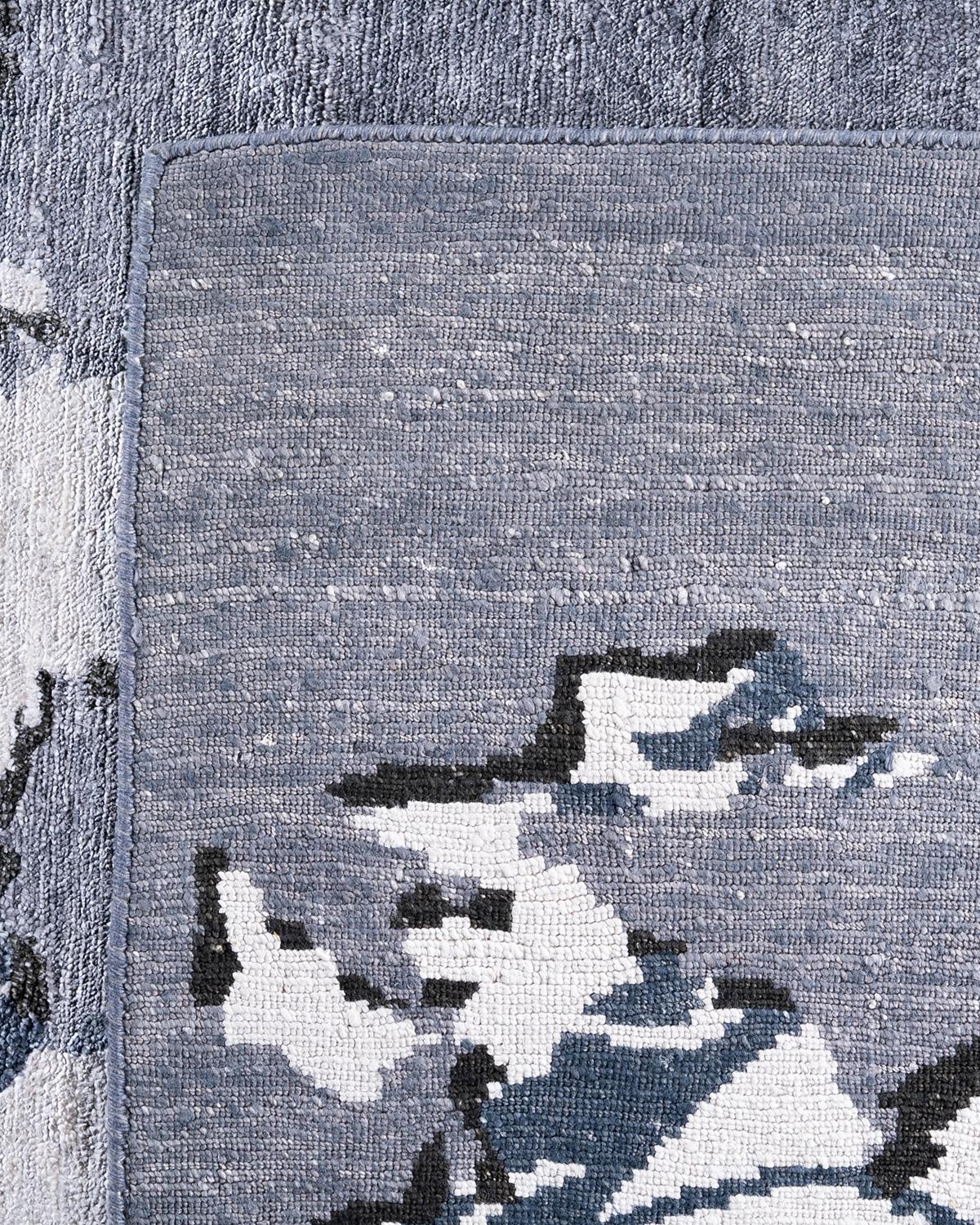 Contemporary Modern Hand Knotted Abstract Silk Gray Area Rug 9' 3