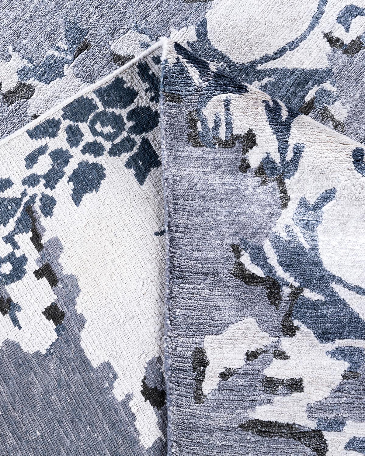 Contemporary Modern Hand Knotted Abstract Silk Gray Area Rug 9' 3