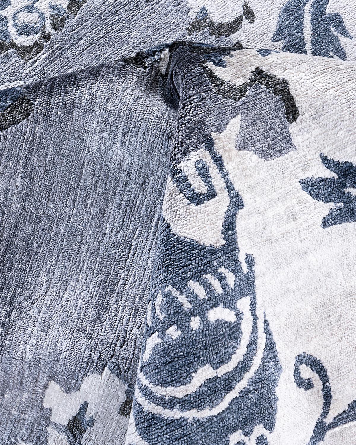 Contemporary Modern Hand Knotted Abstract Silk Gray Area Rug 9' 3