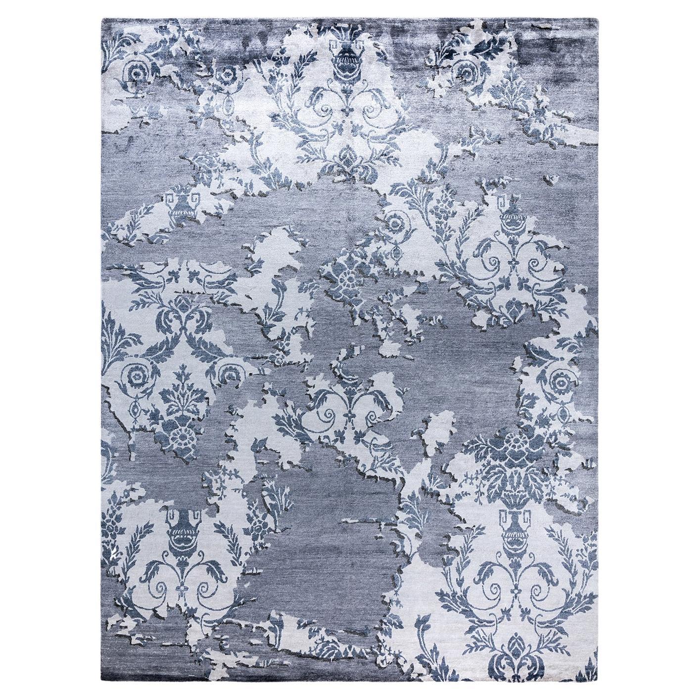 Contemporary Modern Hand Knoted Abstract Silk Gray Area Rugs 9' 3" x 12' 3"