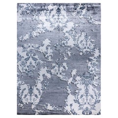 Contemporary Modern Hand Knoted Abstract Silk Gray Area Rugs 9' 3" x 12' 3"