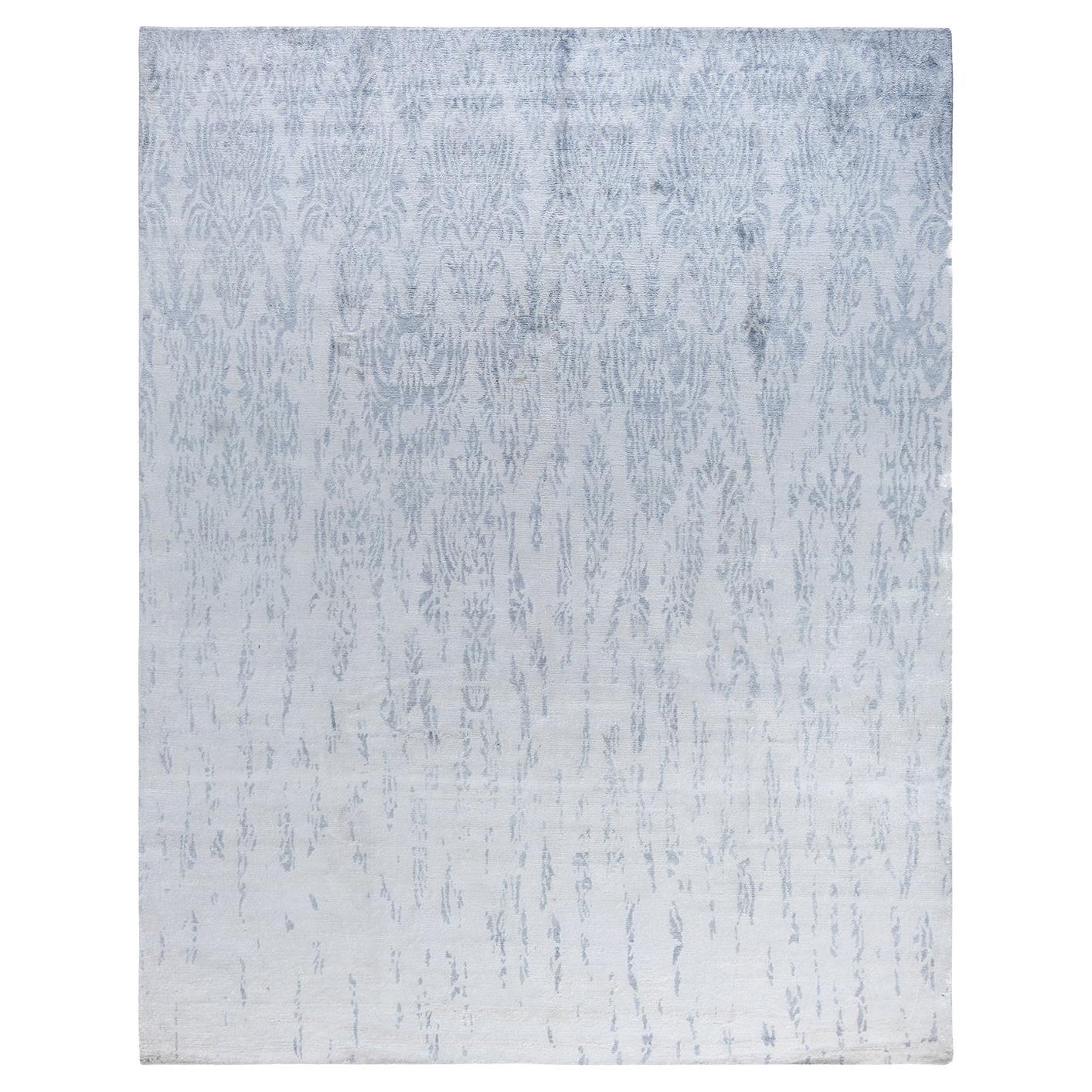 Tappeto moderno contemporaneo in seta astratta annodata a mano di colore avorio 7' 10" x 9' 9"