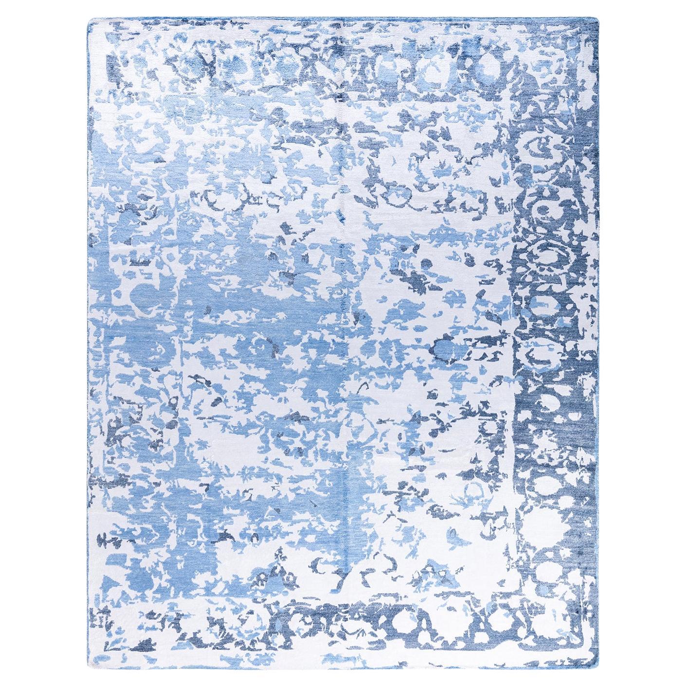 Contemporary Modern Hand Knotted Abstract Silk Ivory Area Rug 8' 1" x 10' 1"