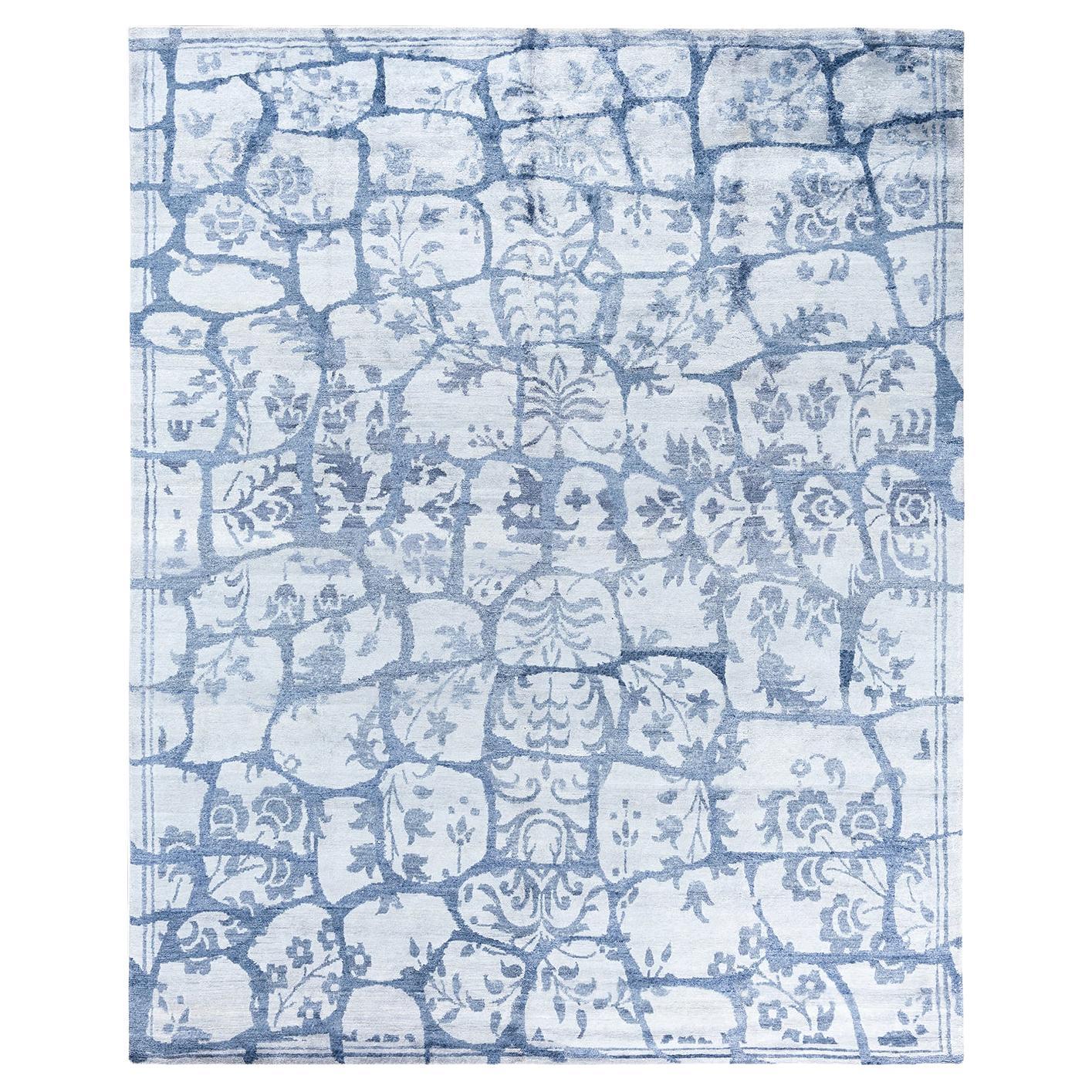 Tappeto moderno contemporaneo in seta astratta annodata a mano di colore avorio 8' 2" x 10' 2"