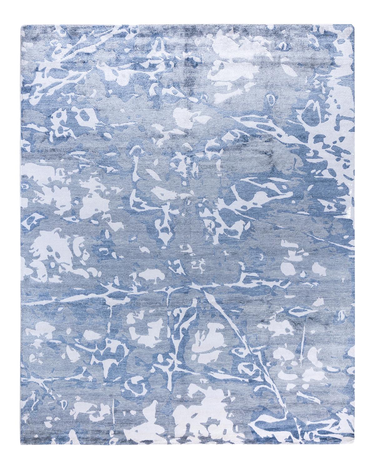 Tappeto moderno contemporaneo in seta astratta annodata a mano di colore avorio 8' 2" x 9' 10"