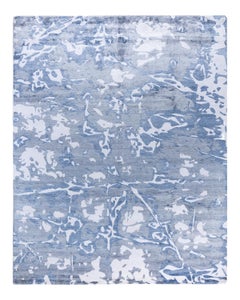 Tapis de sol contemporain moderne en soie abstraite nouée à la main ivoire 8' 2" x 9' 10"