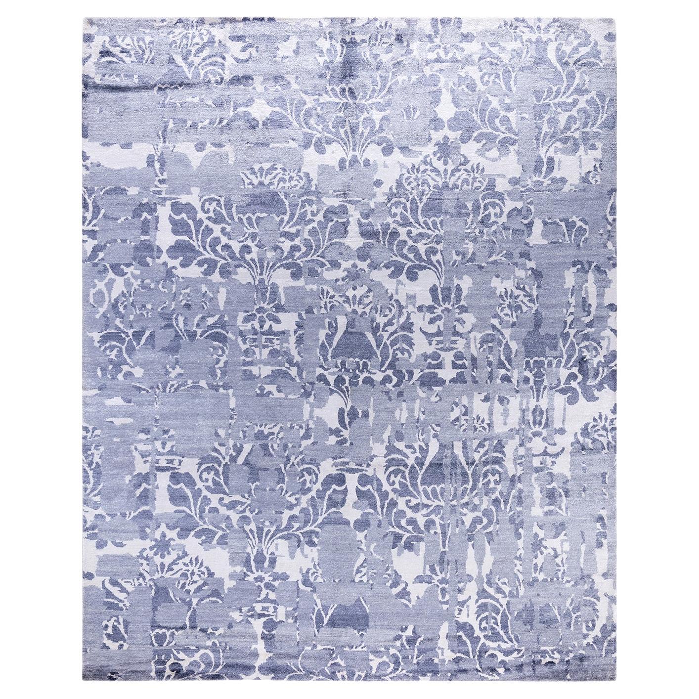 Tappeto moderno contemporaneo in seta astratta annodata a mano di colore avorio 8' 3" x 10' 2"