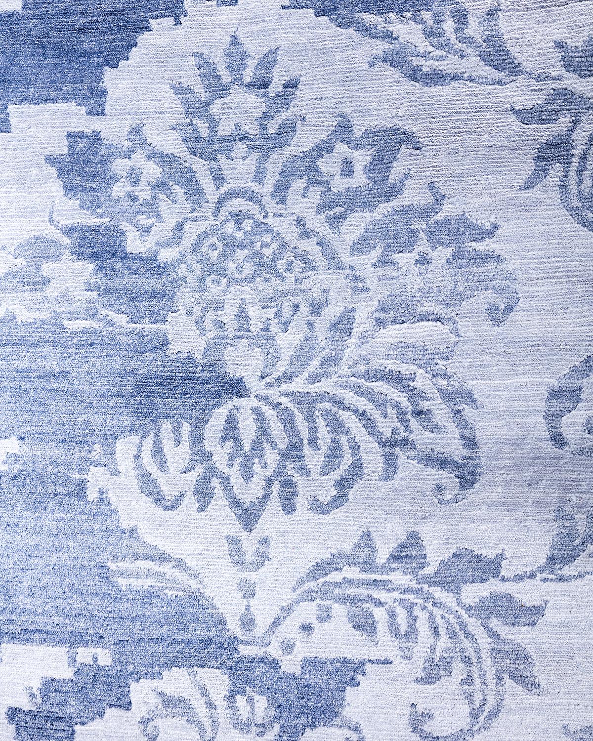 Indiano Tappeto moderno e contemporaneo in seta astratta annodata a mano di colore avorio 9' 0