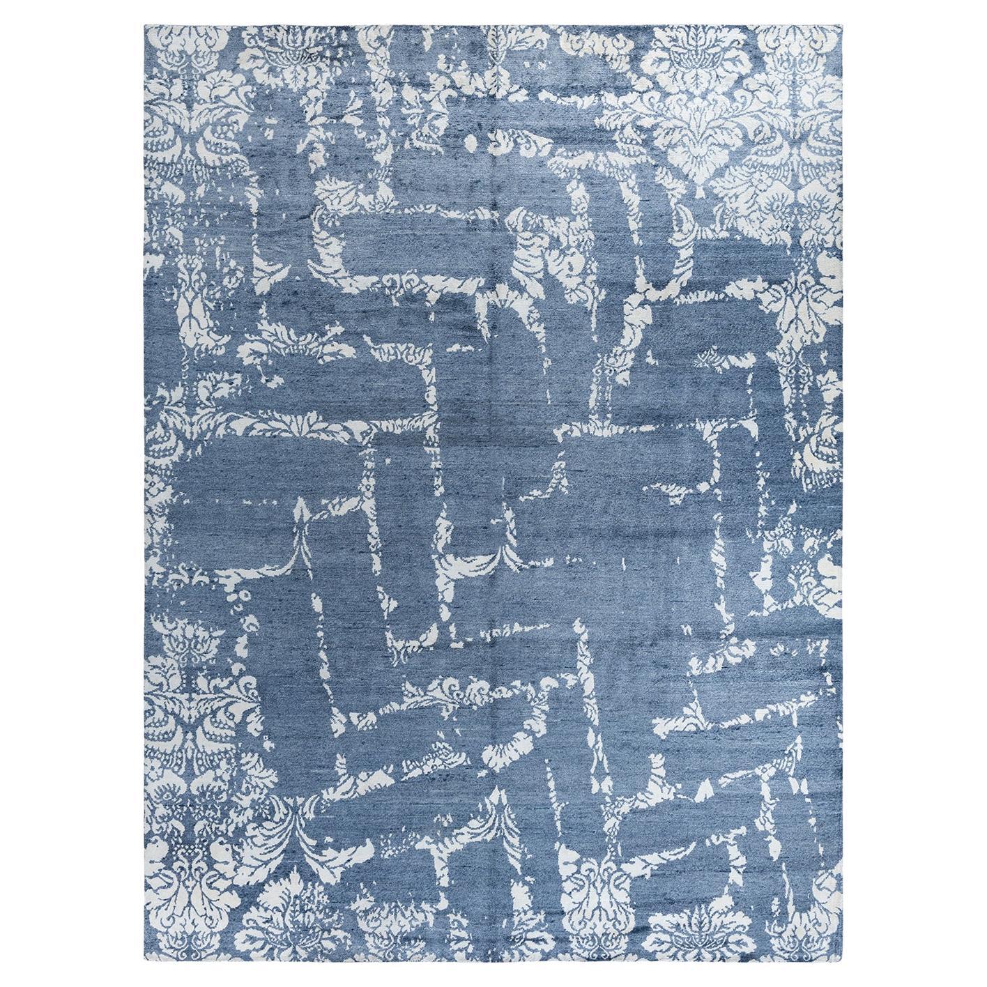 Contemporary Modern Hand Knotted Abstract Silk Ivory Area Rug 9' 1" x 11' 10"