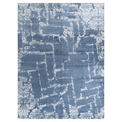 Contemporary Modern Hand Knotted Abstract Silk Ivory Area Rug 9' 1" x 11' 10"