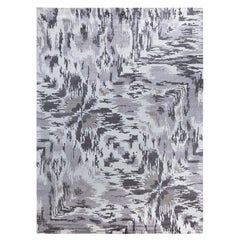 Alfombra moderna contemporánea anudada a mano de seda abstracta marfil 9' 1" x 12' 0