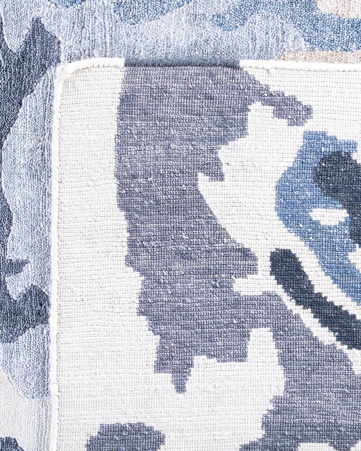 Contemporary Modern Hand Knotted Abstract Silk Ivory Area Rug 9' 1