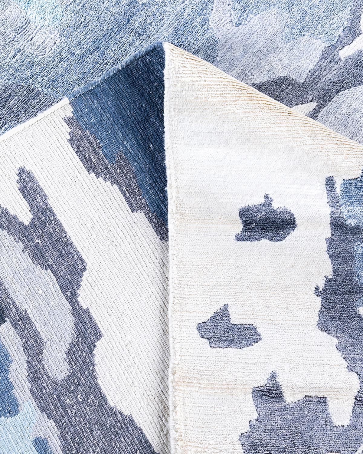 Contemporary Modern Hand Knotted Abstract Silk Ivory Area Rug 9' 1