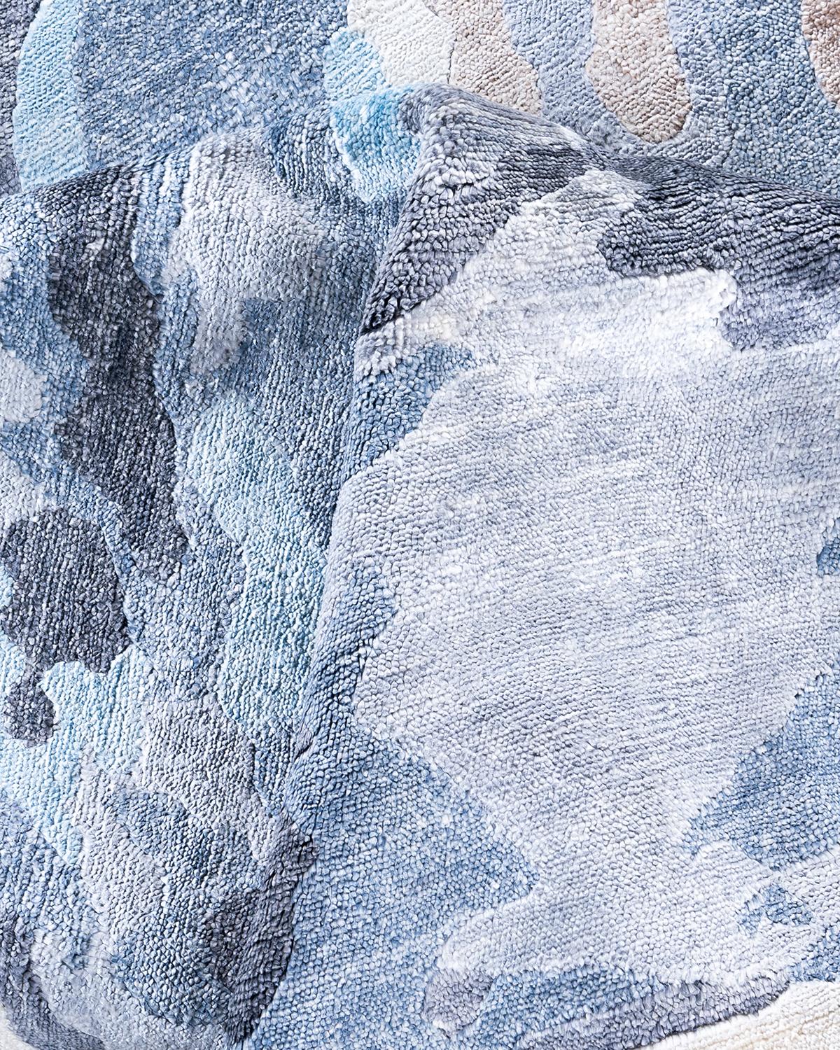 Contemporary Modern Hand Knotted Abstract Silk Ivory Area Rug 9' 1