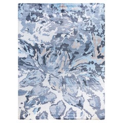 Contemporary Modern Hand Knotted Abstract Silk Ivory Area Rug 9' 1" x 12' 1"