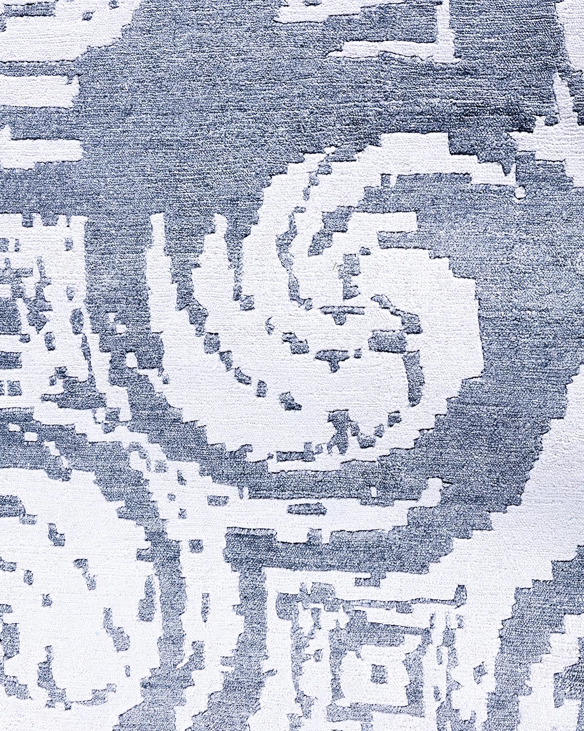 Indien Contemporary Modern Hand Knotted Abstract Silk Ivory Area Rug 9' 1