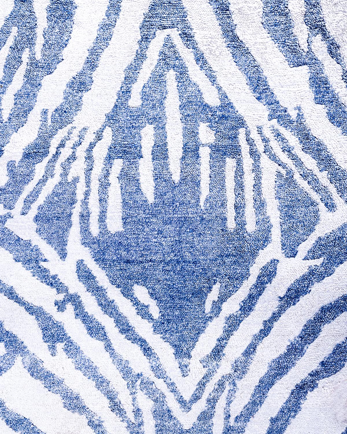 Indien Contemporary Modern Hand Knotted Abstract Silk Ivory Area Rug 9' 1