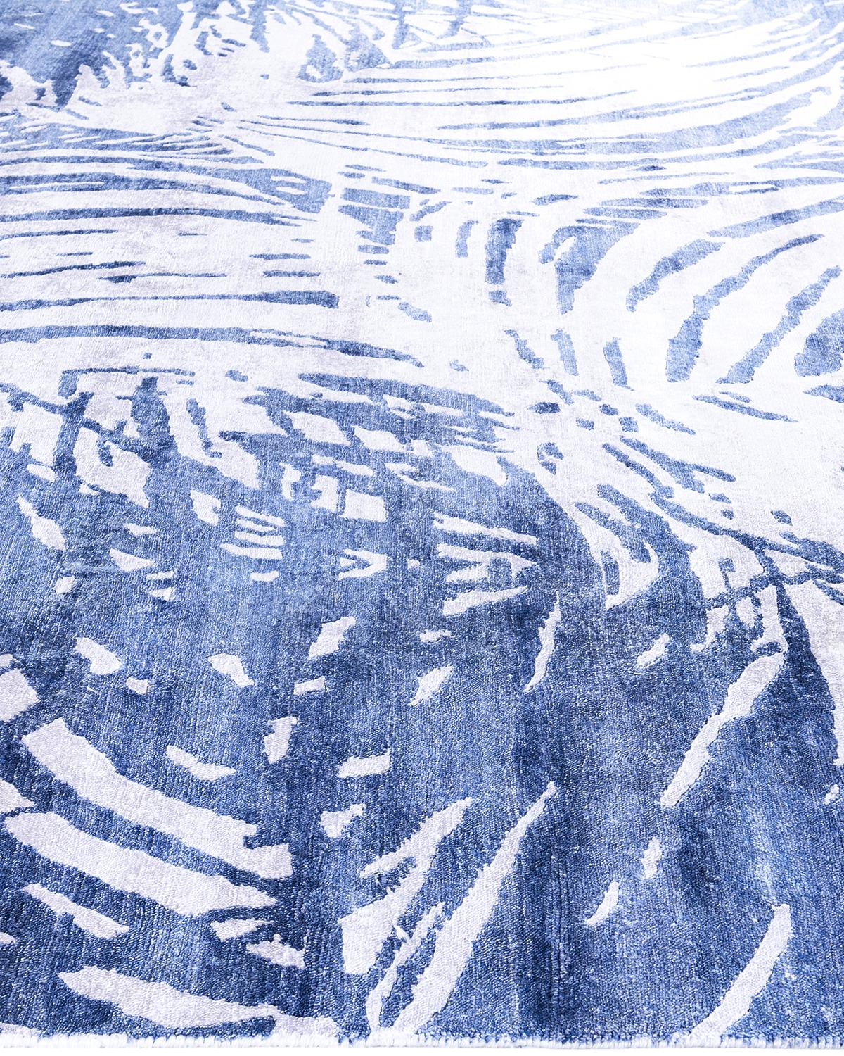 Noué à la main Contemporary Modern Hand Knotted Abstract Silk Ivory Area Rug 9' 1