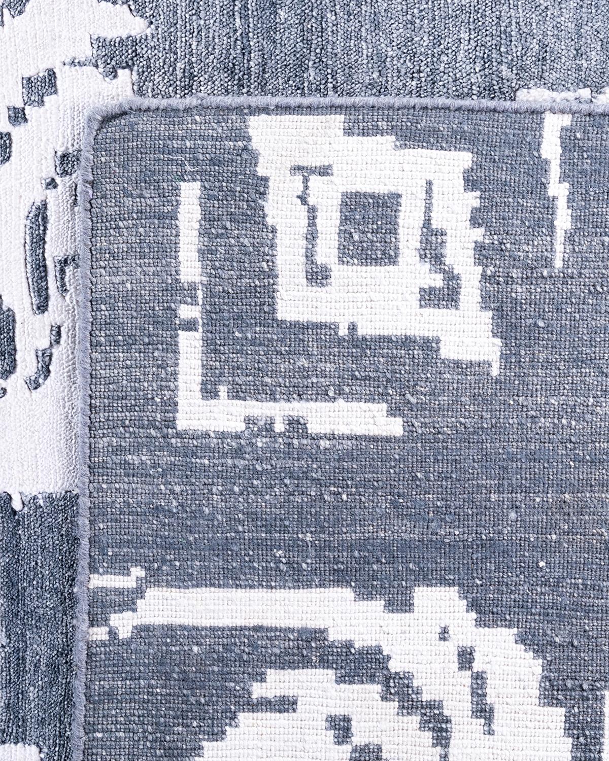 Contemporary Modern Hand Knotted Abstract Silk Ivory Area Rug 9' 1