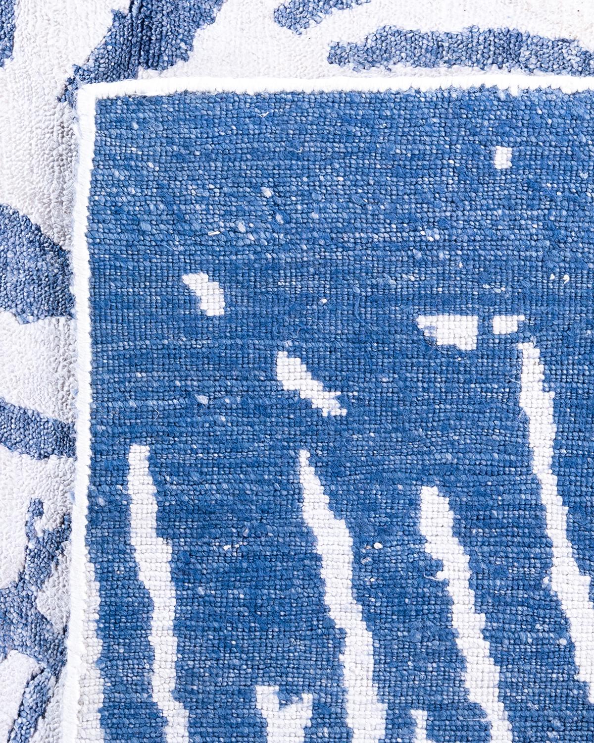 Contemporary Modern Hand Knotted Abstract Silk Ivory Area Rug 9' 1
