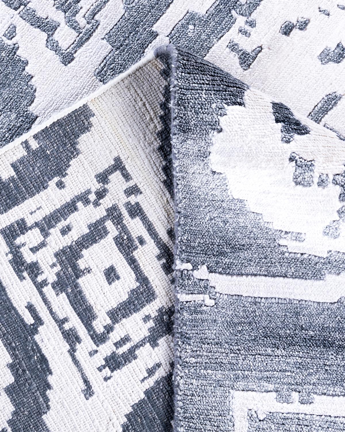 XXIe siècle et contemporain Contemporary Modern Hand Knotted Abstract Silk Ivory Area Rug 9' 1